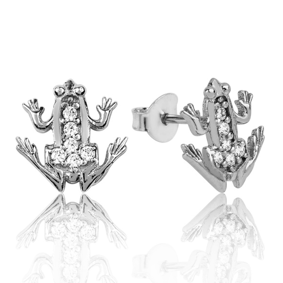 925Sterling Silver Frog with Cubic Zirconia Stones - Picture 7 of 7